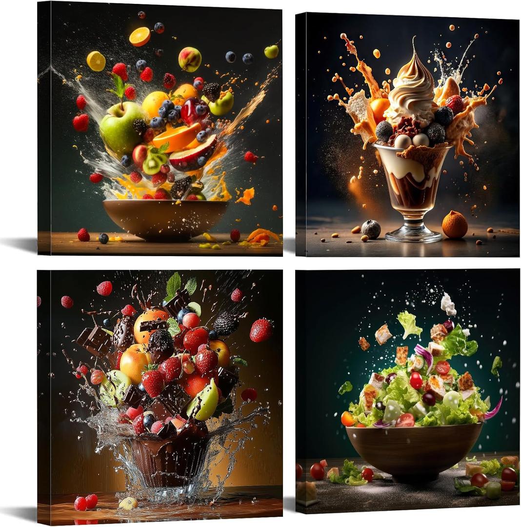 Kitchen Wall Decor Colorful Spices Seasoning Picture Dining Room Canvas Wall Art Still Life Food Fruit Posters Prints Modern Cooking Theme Painting Abstract Family Bar Home Decorations, 12"x12"x4, FOODIED