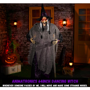 ELAMAS Animatronics 64 inch Dancing Witch Halloween Decorations - Sound Activated with Creepy Sound, Spooky Move, Light Up Eyes, Haunted House Scary Decor Horror Prop for Indoor, Outdoor, Yard Lawn