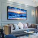 Wapluam Black Framed Canvas Wall Art - Large Blue Ocean Beach Wall Painting for Living Room, Bedroom & Office Decor