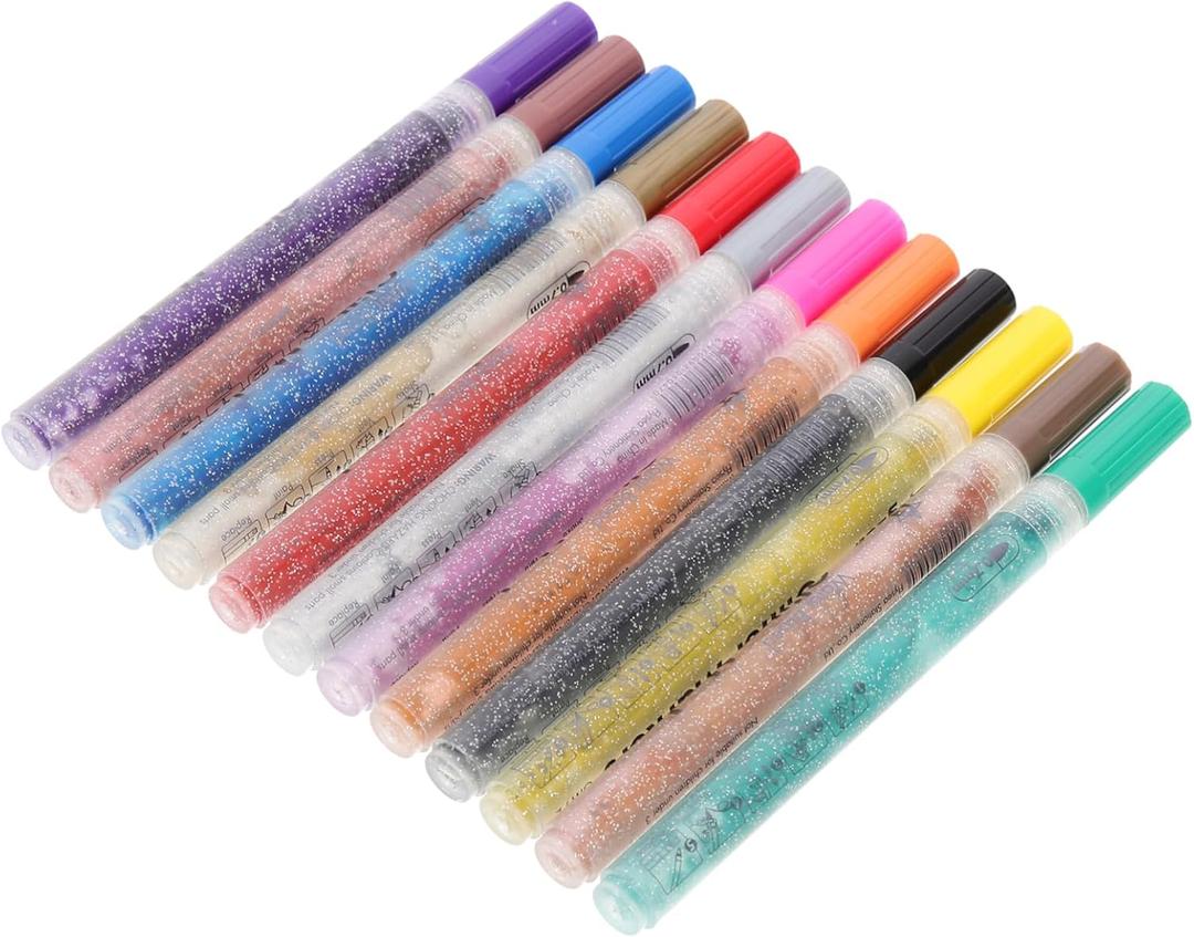 HOMSFOU 12pcs Glitter Paint Markers Metallic Paint Pens for Boys and Girls for Cards Scrapbooks Photo Albums Sparkly Water-based Ink for Creative Projects