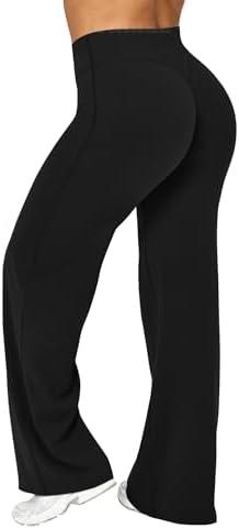 Ieumaz Women Straight Leggings Bottoms High Waist Gym Workout Leggings Stretch Casual Wide Leg Yoga Pants S