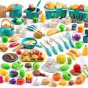 200Pcs Mini Play Kitchen Accessories for Kids, Pretend Cooking Playset with Cookware, Tableware & 2 Fruit Sets, Learning Gift for Girls, Boys, Toddlers, Green