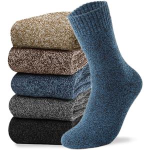 Josnown 5 Pairs Wool Socks Mens, Thick Warm Winter Thermal Cozy Boot Socks (A-black/Gray/Blue/Brown/Camel)