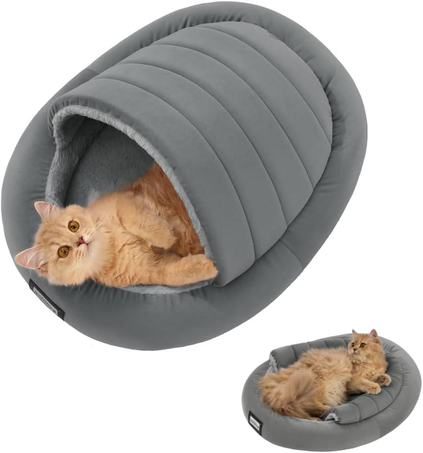 Balance 2 in 1 Cat Bed Cave for Kittens and Small Dogs, Cat Tents for Indoor Cats, Covered Cat Beds with Removable Cushion, Calming Cat Nest, Cat Hideaway, Washable Cat House with Non-Slip Bottom