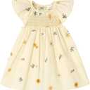 JEELLIGULAR Baby Girl Summer Dress Smocked Flutter Sleeve A-Line Beach Dresses with Back Button Toddler Sundress (Beige)
