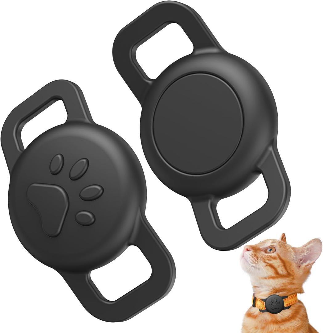 2 Pack 2025 Latest Air Tag Cat Collar, Silicone Full-Body Covered, Waterproof Cat Collar Air tag Holder Soft Design Fits All Width Collars, Black