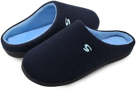 Golonbes Mens Memory Foam Slipper, Slip on Cozy Slippers for Man, Warm Flannel Machine Washable House Slippers Indoor Outdoor 10-11 blue