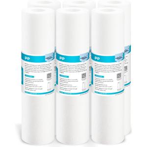 Membrane Solutions 50 Micron Sediment Water Filter Replacement Polypropylene Cartridge 10"x 2.5" for Whole House RO System, Compatible with Aqua-Pure AP110, GE FXUSC, WHKF-GD05, Culligan P5-6 Pack