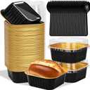 selizo 60 Pack 10oz Mini Disposable Cake Pans with Lids, Aluminum Foil Square Baking Cups, 4.4x4.4 Large Baking Cake Tins Cup Cake Containers with Lids for Individual Cakes, Black