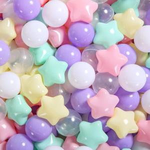 Ball Pit Balls Pack of 100 200 500 - Star and Round Set BPA Free Phthalate Free Non-Toxic Crush Proof Play Balls Soft Plastic Balls for Toddlers Baby Kids Birthday Pool Tent Party (6 macaron colors)