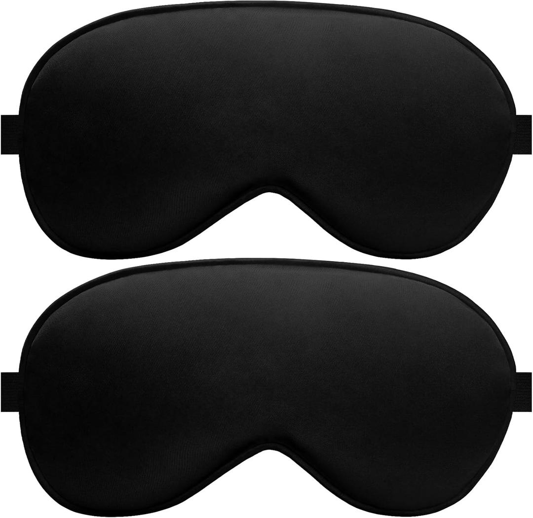 Silk Sleep Mask 2 Pack Silk Eye Mask for Sleeping, Adjustable Strap, 100% Blackout, Soft Travel & Home Sleep Shade Cover for Women & Men (Black & Black)