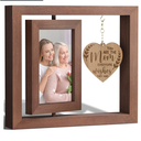 Tiblue Christmas Mom Gifts From Daughter Son Mom Picture Frame, Rotating Picture Frame for 4x6 with Warm Heart Pendant for Mother-In-Law Women Mother Birthday Gifts Rustic Wood Double-Sided Display Pack of 2
