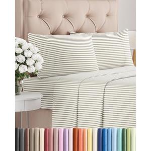 Queen Size 4 Piece Sheet Set - Comfy Breathable & Cooling Bed Sheets Set - Hotel Luxury Bedding for Women, Men, Kids, Teens, Boys & Girls - Deep Pockets and Wrinkle Free - Oeko-Tex - Beige Stripes 2