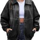 Bakyarder Womens Oversized Y2K Faux Leather Jackets Vintage Plus Size Fashion Motorcycle Coats Fall Fashion Outfits 2025, Small