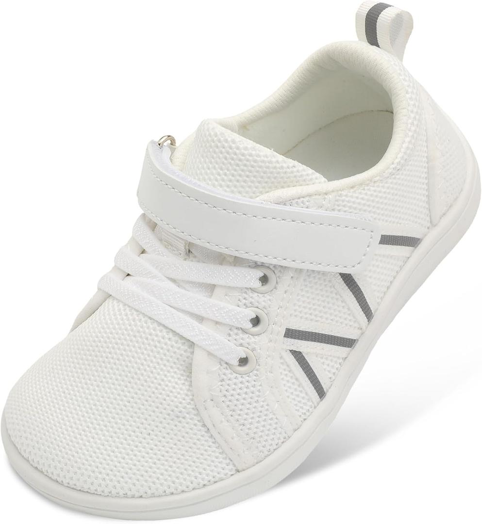 JOINFREE Toddler Shoes Boys Girls Wide Barefoot Shoes Little Kids Minimalist Sneakers Zero Drop Casual Walking Shoes Breathable Tennis Shoes Indoor Outdoor, (White)