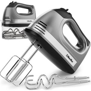 Mueller Electric Hand Mixer | 5 Speed 250W Turbo with Snap-On Storage Case | 4 Stainless Steel Accessories | Easy Whipping, Mixing Cookies, Brownies, Cakes, Dough Batters