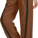 Women's Wide Leg Track Pants Baggy Drawstring High Rise Side Striped Casual Lightweight Parachute Pants with Pockets (Brown, L)