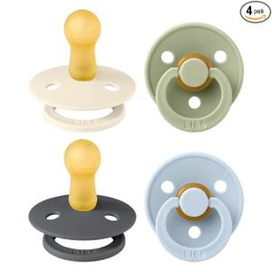 BIBS Color Pacifiers 4-Pack | BPA Free Soother Pacifier | Round Nipple | Natural Rubber Latex | Made in Europe | Size 6-18 Months | Sage Glow Mix