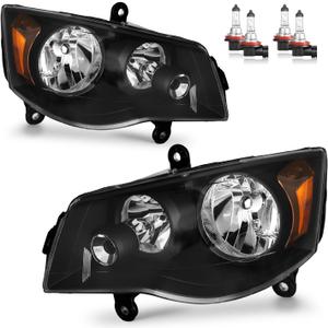 Headlights Assembly for 2011-2020 Dodge Grand Caravan, for 2008-2016 Chrysler Town Country Headlamp Replacement Passenger and Driver Side(Bulbs included)