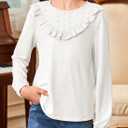 DOKOTOO KIDS Girls Cute Shirts Lace Embroidered Long Sleeve Tops 2025 Fall Fashion Knit Crewneck Blouses 6-13 Years (White, L)
