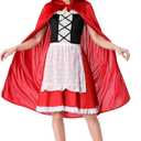 LMYOVE Adult Women Velvet Little Red Riding Hood Costume with Hood for Halloween Christmas parties (X-Large, Strap Flower Ball Lace)