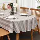 Rustic Striped Embroidery Oval Tablecloth, Openwork Heavy Weight Linen Wrinkle Resistant Table Cloth Dining Table Cover for Kitchen Party Banquet Decor 60x84 Inch Brown