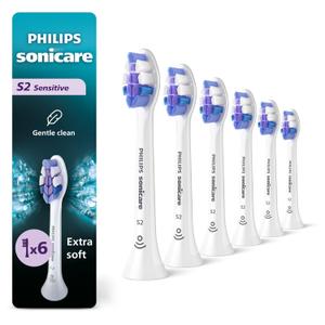 Philips Sonicare S2 Sensitive - Genuine Replacement Electric Toothbrush Heads, White, 6 Pack, HX6056/77