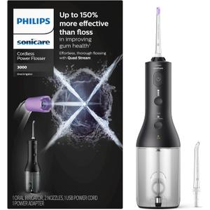 Philips Sonicare Cordless Power Flosser 3000, Water Flosser with Innovative Quad Stream Technology, Oral Irrigator with 2 Flossing Modes and 3 Intensity Levels, Ergonomic Design, Black, HX3826/23 (1 Count (Pack of 1), New Black)