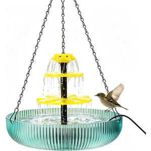 3-Tier Solar Powered Hanging Bird Bath Fountain Cascading Water Feeder for Hummingbirds Wild Birds[16.4FT/Extra Long Cord] for Outdoor,Garden, Patio, Backyard Decor
