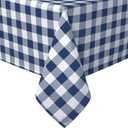 Hiasan 60 x 102 Inch Checkered Tablecloth Rectangle - Waterproof, Wrinkle Resistant and Washable Gingham Table Cloth for Outdoor Picnic, Kitchen and Holiday Dinner, Navy Blue and White