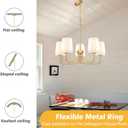 Farmhouse Chandelier, 5-Light Gold Chandelier with White Fabric Shade, Height Adjustable Modern Dining Room Light Fixture with E26 Base for Bedroom Foyer Hallway Entryway Kitchen Living Room