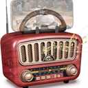 PRUNUS J-180 Vintage Retro Radio Bluetooth Speaker with Stereo Sound, AM FM Radio Portable with Loud Volume, BT5.0, TF Card & MP3 Player, Rechargeable Speaker