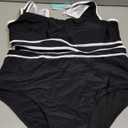 Adisputent Womens High Waisted Bikini Color Block Swimwear Bandeau Top Sports Style Scoop Crop Swimsuit 2 Piece Bathing Suits (XX-Large, Black With White)