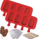 Ozera 2 Pack Popsicles Molds, Homemade Cake Pop Molds Cakesicle Molds Silicone Popcical Molds, 4 Cavities Ice Pop Cream Molds Maker with 50 Wooden Sticks & 50 Popsicle Bags for DIY Popsicles (Red)