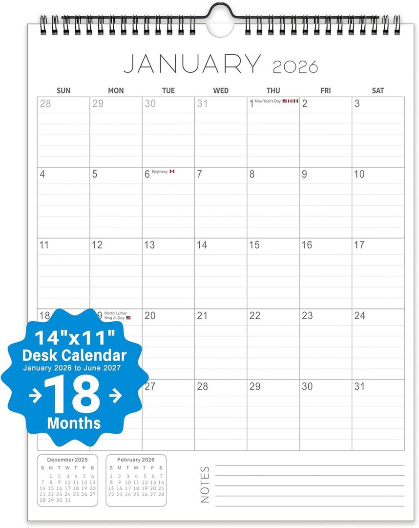 3 x 2026 Wall Calendar  18-Month Planner from January 2026 to June 2027, Stylish Monthly Planner for Home & Office Use (11"W x 14"H)