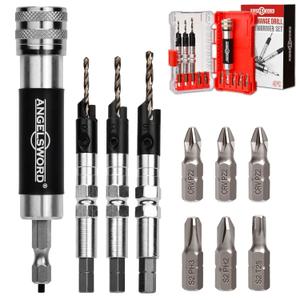 ANGELSWORD Countersink Drill Bit Set with Flip Drive for Wood, #6, #8, #10 Drill Flip Drive Complete Unit Set, 4 Pack