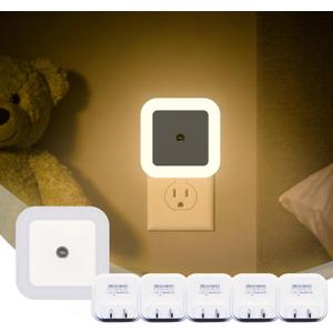 Night Lights Plug into Wall, Automatic LED Night Light with Dusk to Dawn Sensor, Modern Square Night Lite for Hallway & Bedroom, 0.5W Plug-in LED Lights, 6-Pack (Warm Light)