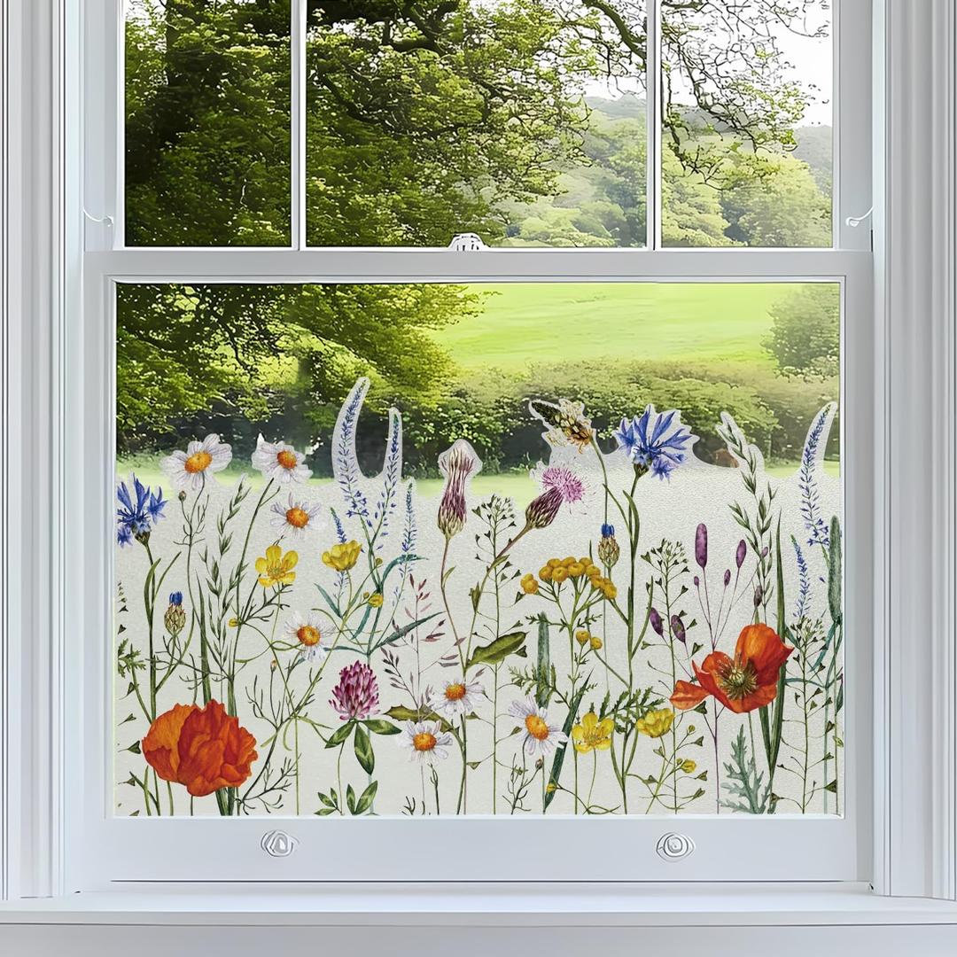 Flower Window Film Static Cling Privacy Decal Frosted Stained Mirror Border Waterproof Removable Livingroom Dcor Butterfly Bedroom DIY Decoration