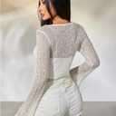 MakeMeChic Women's Mesh Beach Coverup Knit Bell Sleeve Tops Crop Crochet Tops (White, S)