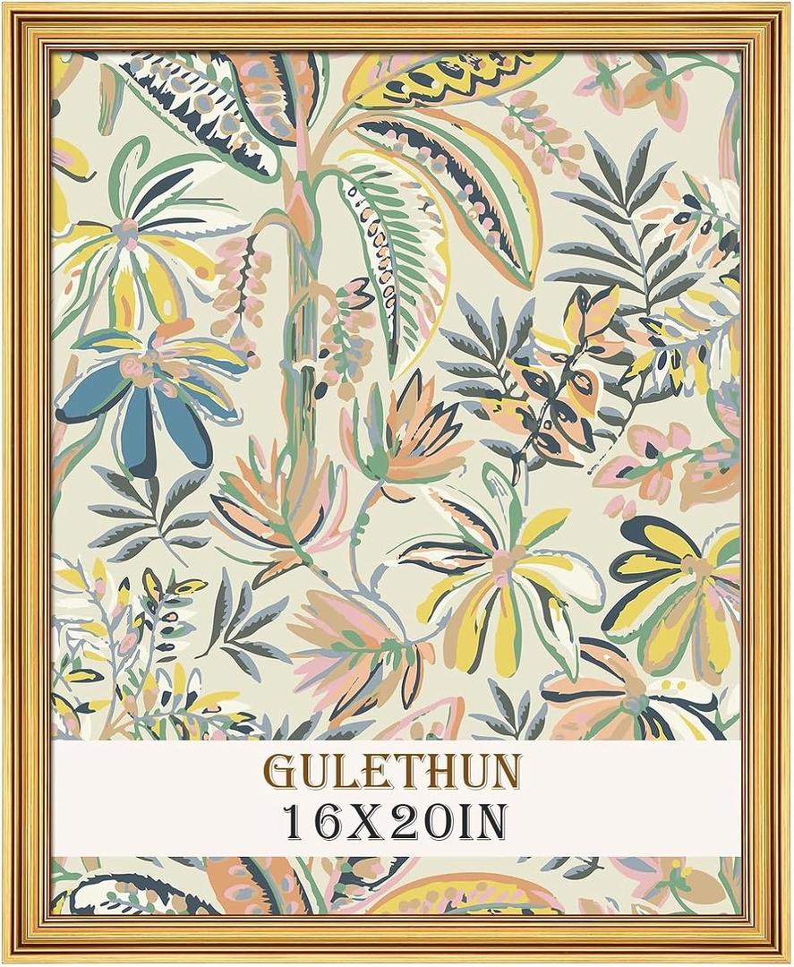 GULETHUN 16x20 Frame, Transitional Modern Design Picture Frames, 16 by 20 Rustic Poster Frame for Home Decor, Gold Vintage Photo Frame, Horizontal or Vertical Display, Choose Size & Color