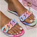 YSMIIH Women Sandals Beach Open Toe Flat Slippers Transparent TPR Fashion Colorful Chain Clear Slide Flip Flops Slip on Outdoor Beach (8)