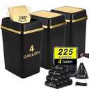 3 Pack Bathroom Trash Can with Lid 4 Gallon Small Trash Can Black Bathroom Trash Can with 225 Counts Trash Bags for Kitchen Bedroom Office