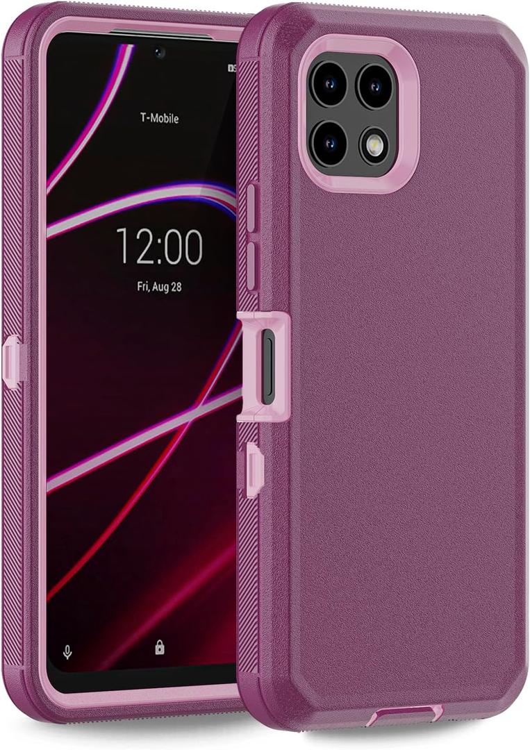 Anloes Case for T-Mobile Revvl 7 5G, Phone Case Heavy Duty Shockproof Dustproof Rugged Protective, 3 in 1 Bumper Cover for Revvl 7 5G(Without Built-in Screen Protector) (Purple)