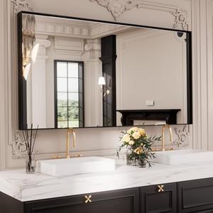 LOAAO Black Bathroom Mirror 84"X32" for Wall, Rectangle Bathroom Vanity Mirror, Tempered Glass, Hangs Vertically or Horizontally, Easy to Install, Modern Design