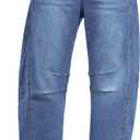 GRAPENT Barrel Jeans for Women Trendy High Waisted Wide Leg Baggy Cropped Relax Fit Stretch Denim Trouser Ankle Pants L