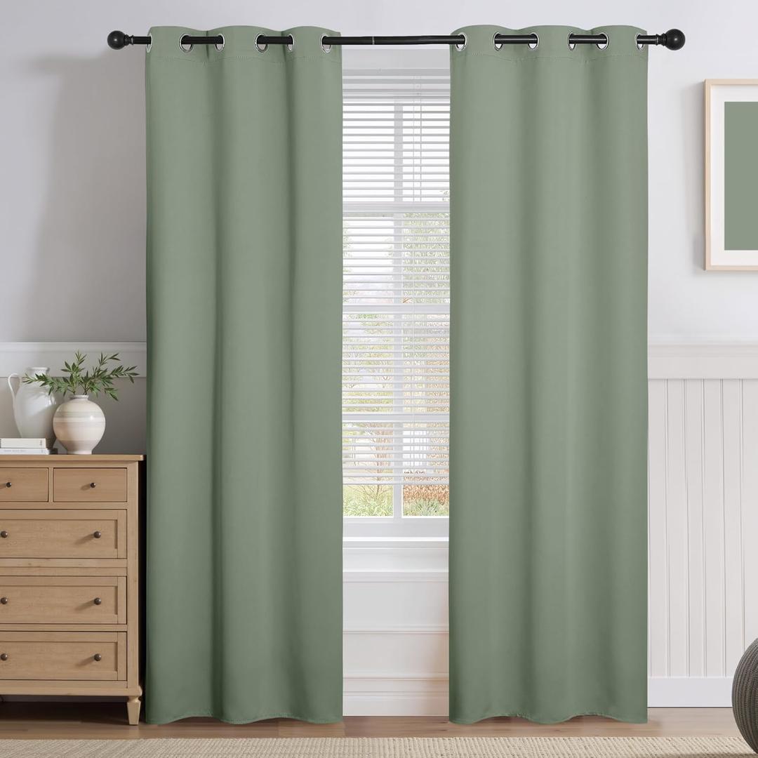 Sage Green Blackout Curtains for Bedroom 63 Inch Length 2 Panels Set, Thermal Insulated Energy Saving Grommet Top Window Treatment Drapes for Living Room, W34 x L63 Inch