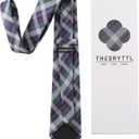 Men's Classic Patterned Necktie Set for Formal Business and Wedding with Pocket Square Tie Clip (44-blue Tartan)