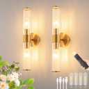Morauroral Gold Battery Operated Wall Sconces Set of Two, Rechargeable Wall Sconce with Dimmable Remote Control, 20 Inch Wireless Sconce Wall Light for Bedroom, Living Room (Bulbs Included), 20 Inch2 Pack