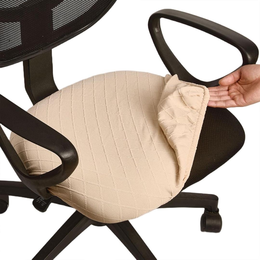 Melaluxe Stretch Jacquard Office Chair Cover, Removable Washable Desk Chair Cover Rotating Chair Seat Slipcover, Silver (
Beige
)
