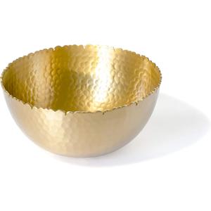 Red Co. Decorative 8.25 Inch Round Hammered Aluminum Centerpiece Bowl with Torn Rim, Gold